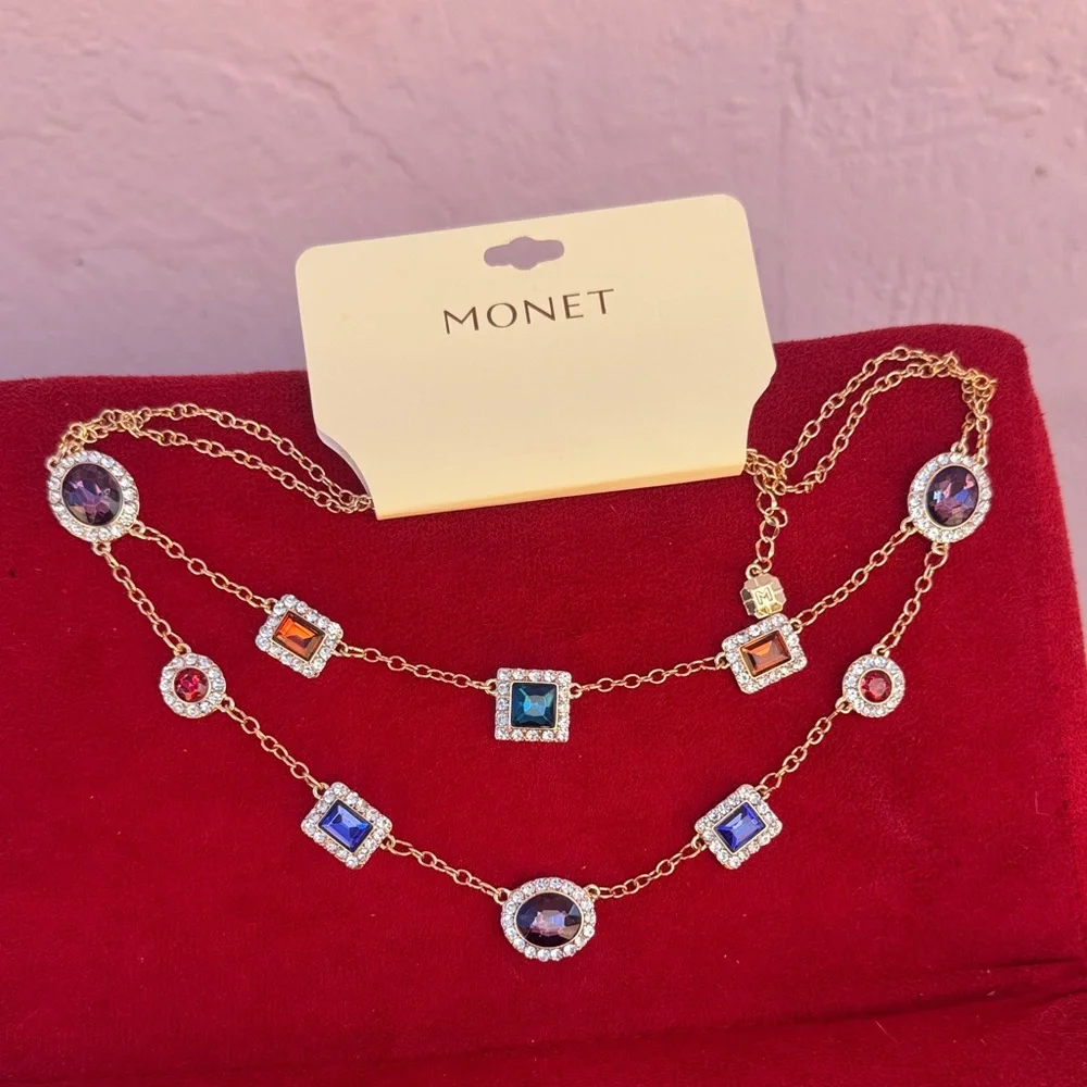 NEW Monet Gold Multi-Color Gemstone Necklace